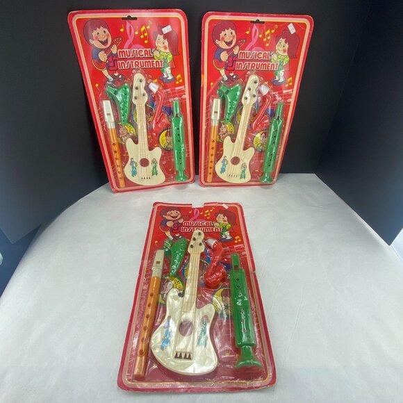 Vintage 90s Kids Play Plastic Musical Instruments New in Package Lot of 3 - Picture 1 of 10